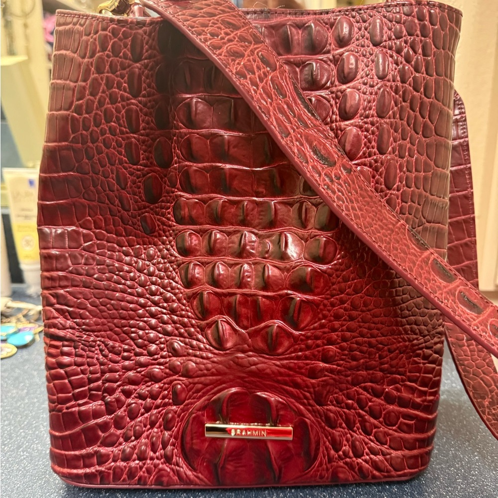 Brahmin Crimson Croc-Embossed Shoulder Bag